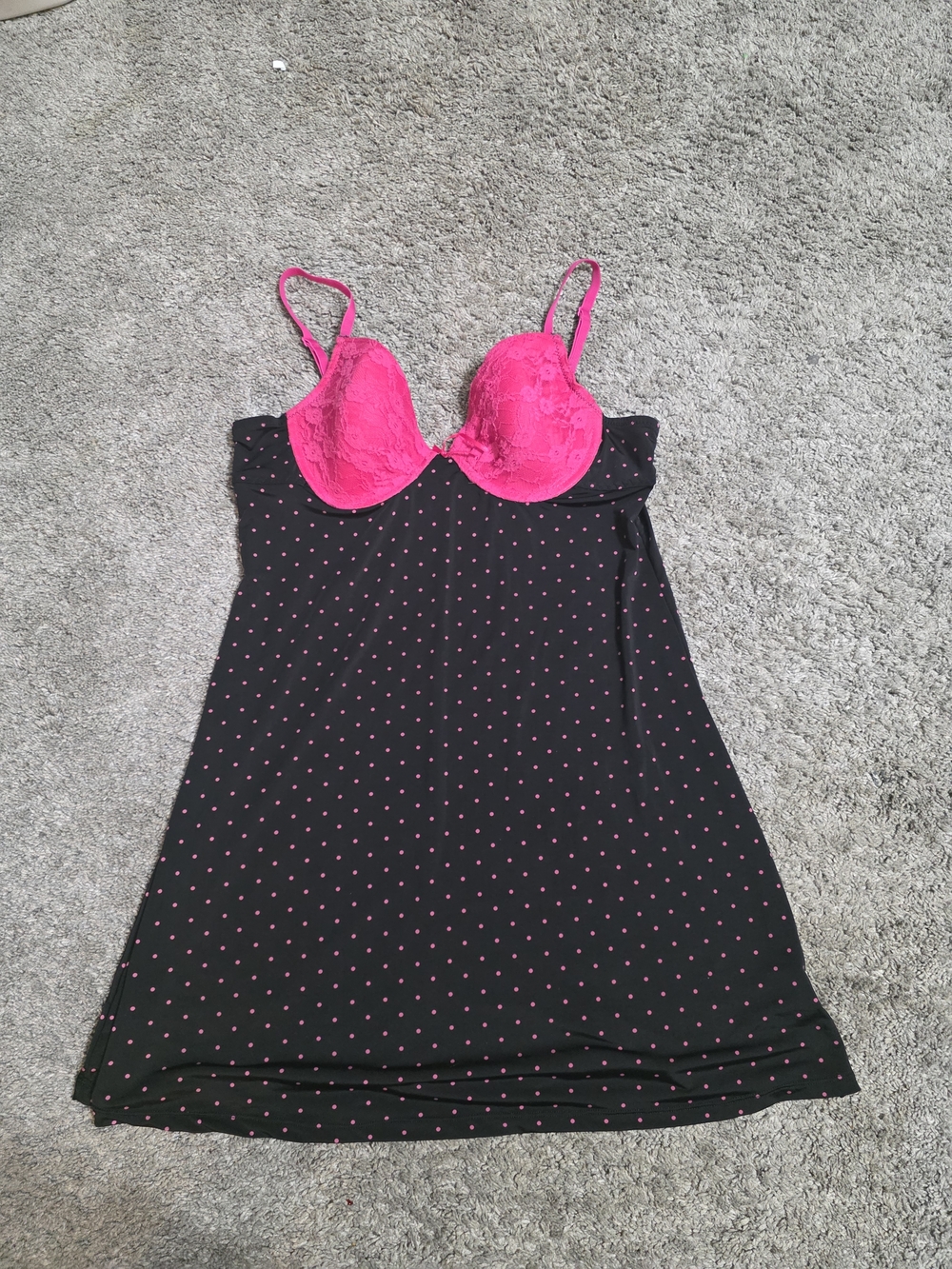 Tart Black Slip Chemise with Bright Pink Lace Cups